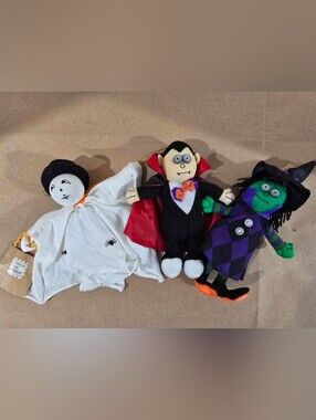 Vintage Gemmy Halloween Plush Ornament Witch, Ghost & Vampire (Lot of 3)